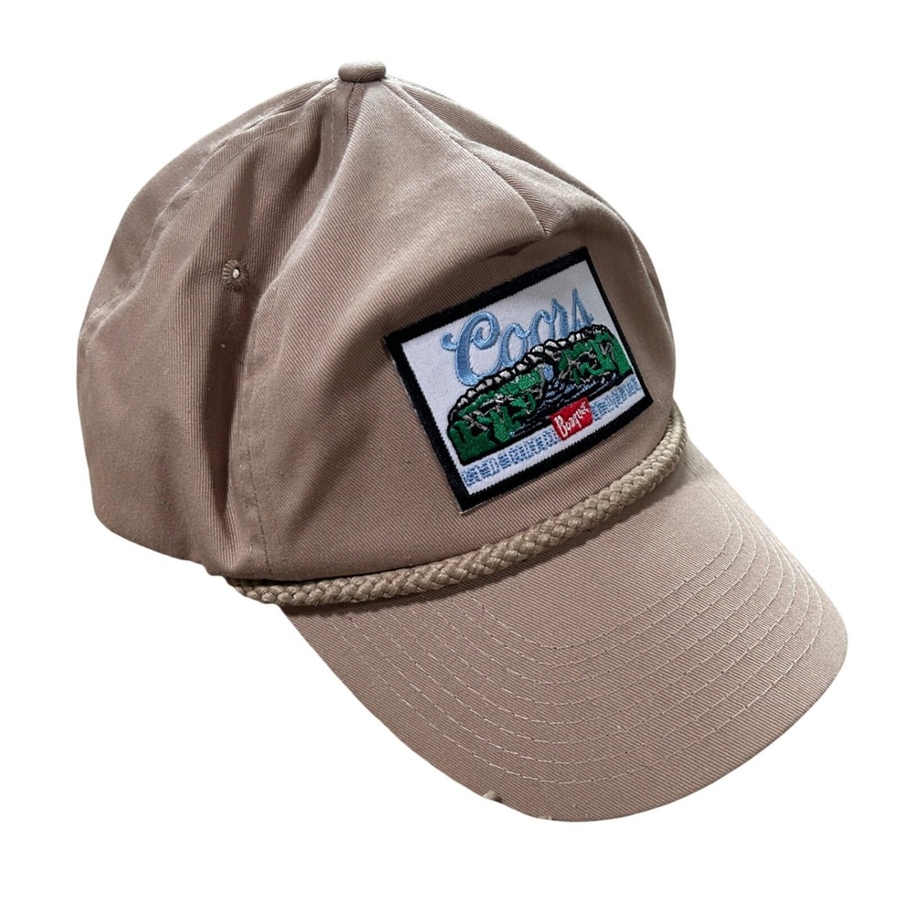 Vintage Retro Coors Banquet Beer Patch Rope Trucker Hat Tan Snapback Mens Cap